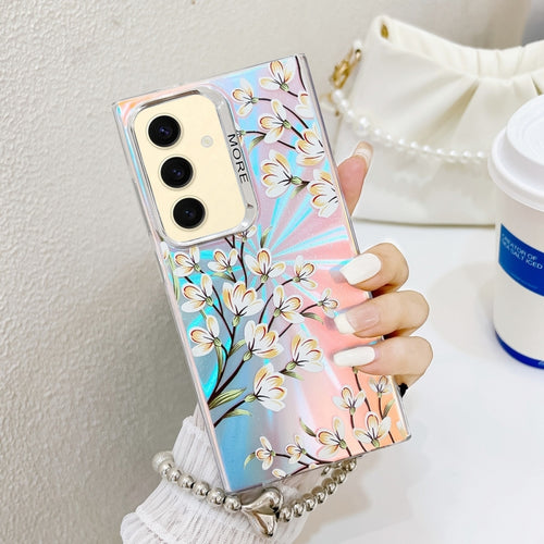 For Samsung Galaxy S24 5G Electroplating Laser Flower Phone Case with Wrist Strap(Pear Blossom AH17) - HoMEdemic™ 