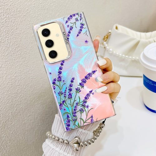 For Samsung Galaxy S24 5G Electroplating Laser Flower Phone Case with Wrist Strap(Lavender AH14) - HoMEdemic™ 