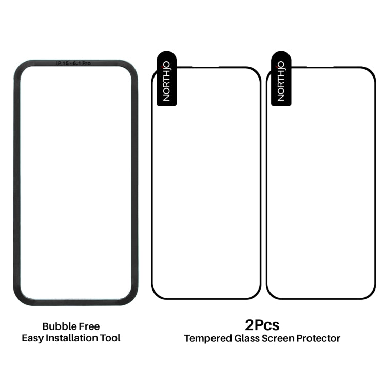 For iPhone 15 Pro NORTHJO 2pcs A++ Tempered Glass Film with Installation Frame - HoMEdemic™ 