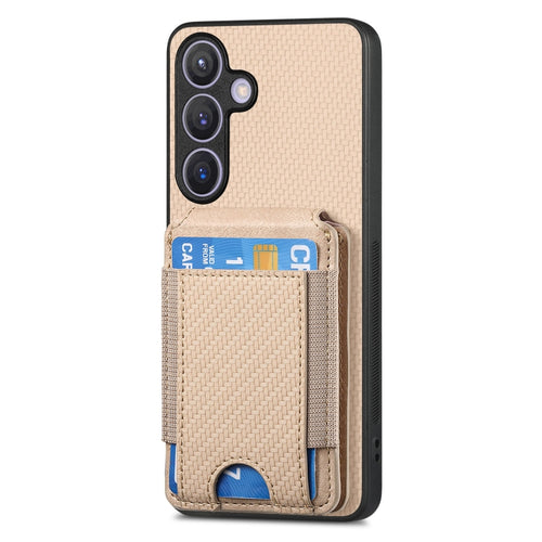 For Samsung Galaxy S24 5G Carbon Fiber Vertical Flip Wallet Stand Phone Case(Khaki) - HoMEdemic™ 