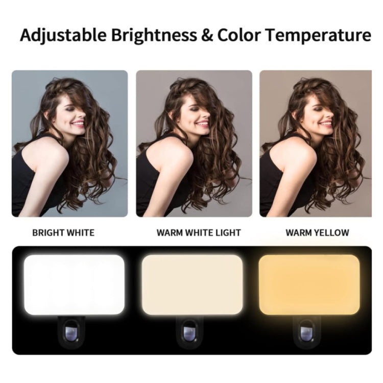 Selfie Fill Light Rechargeable 3 Color Temperature Clip On For Phone, Laptop, Tablet Meeting(Black) - HoMEdemic™ 