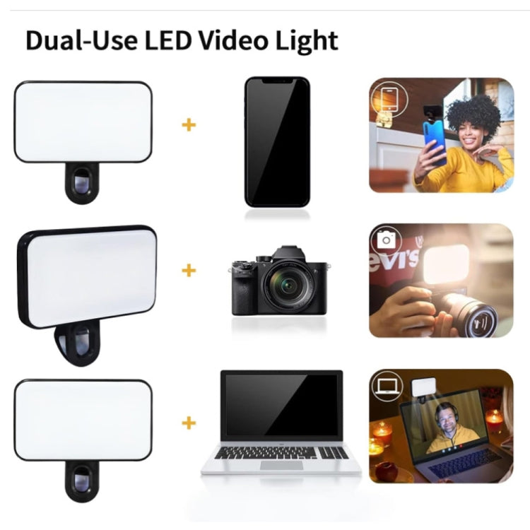 Selfie Fill Light Rechargeable 3 Color Temperature Clip On For Phone, Laptop, Tablet Meeting(Black) - HoMEdemic™ 