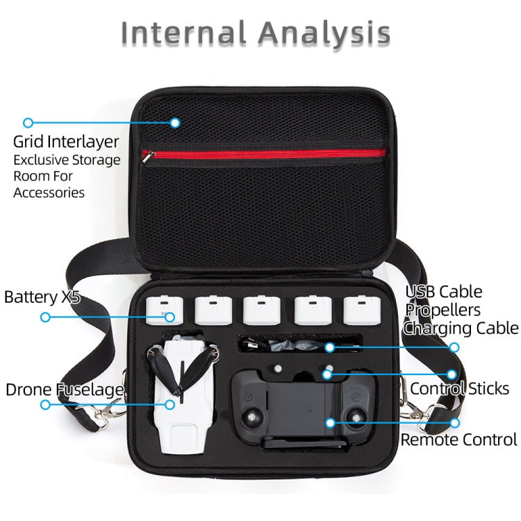 Single Shoulder Storage Bag Shockproof Waterproof Travel Carrying Cover Hard Case for FIMI X8 Mini(Black + Red Liner) - HoMEdemic™ 