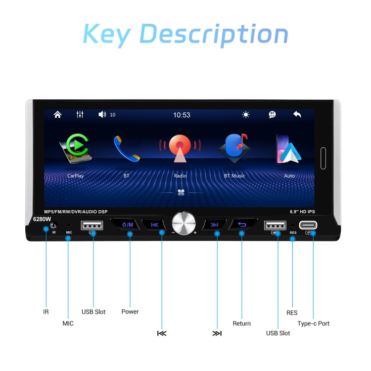 Single Spindle 6.9 inch MP5 With Knob Player Carplay Function Car MP4 Backup Camera, Specification: Standard - HoMEdemic™ 