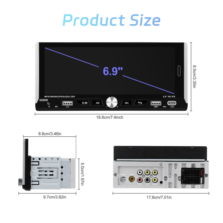 Single Spindle 6.9 inch MP5 With Knob Player Carplay Function Car MP4 Backup Camera, Specification: Standard - HoMEdemic™ 