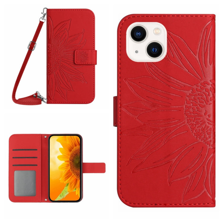 Skin Feel Sun Flower Embossed Flip Leather Phone Case with Lanyard, For iPhone 15 - HoMEdemic™ 