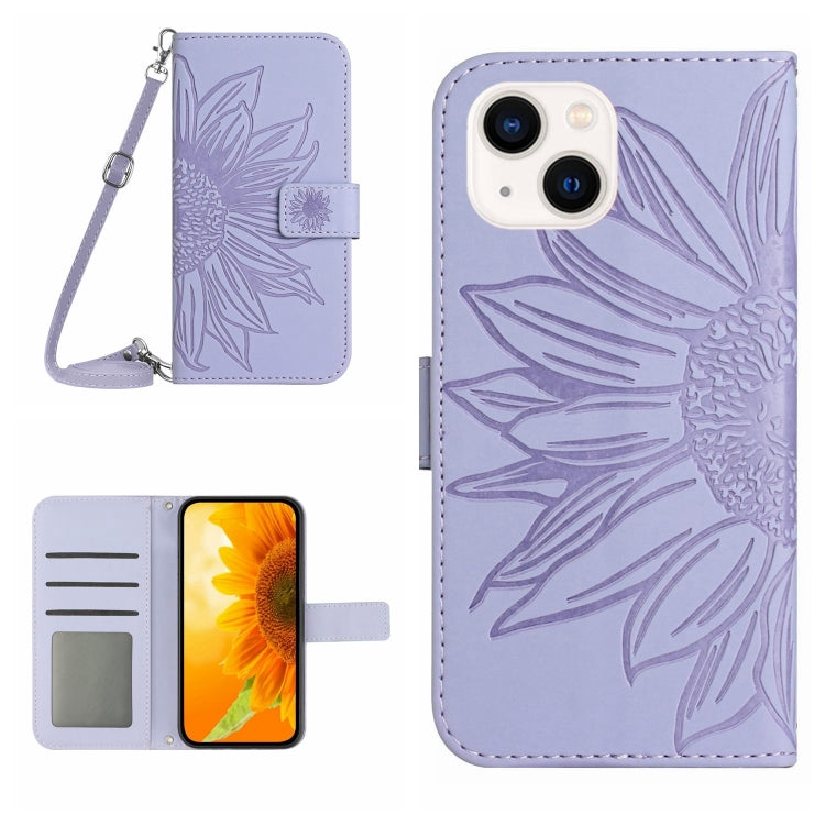 Skin Feel Sun Flower Embossed Flip Leather Phone Case with Lanyard, For iPhone 15 - HoMEdemic™ 