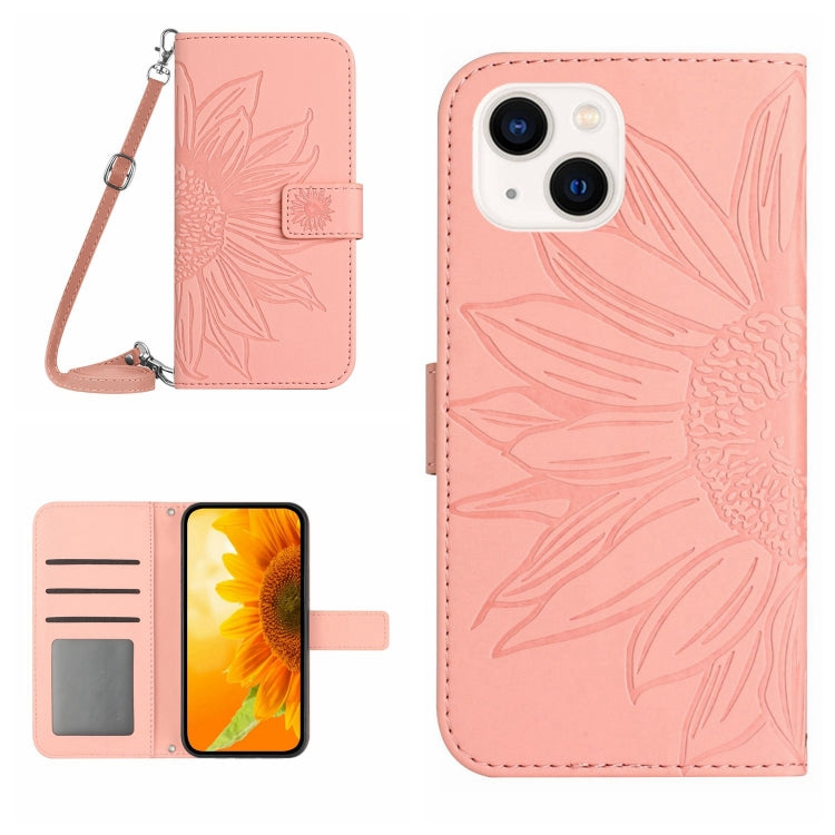 Skin Feel Sun Flower Embossed Flip Leather Phone Case with Lanyard, For iPhone 15 - HoMEdemic™ 