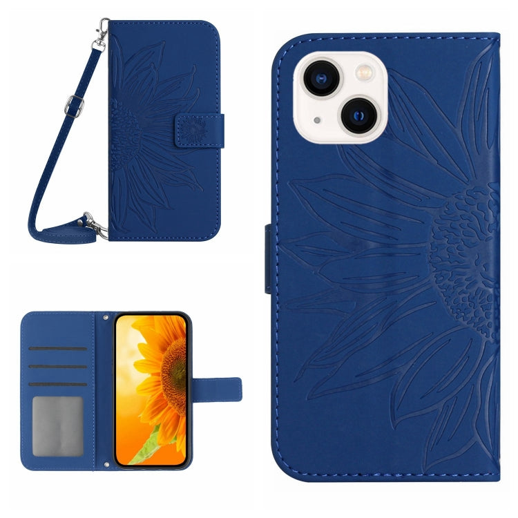 Skin Feel Sun Flower Embossed Flip Leather Phone Case with Lanyard, For iPhone 15 - HoMEdemic™ 