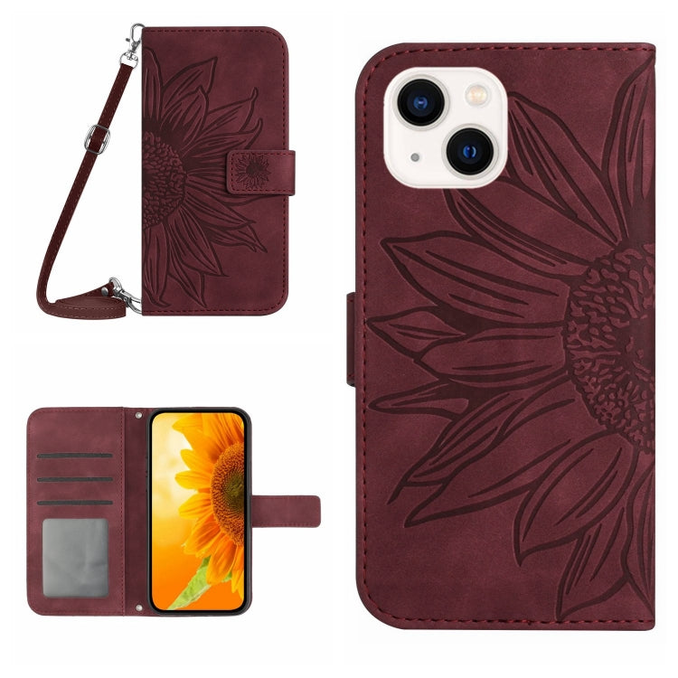 Skin Feel Sun Flower Embossed Flip Leather Phone Case with Lanyard, For iPhone 15 - HoMEdemic™ 