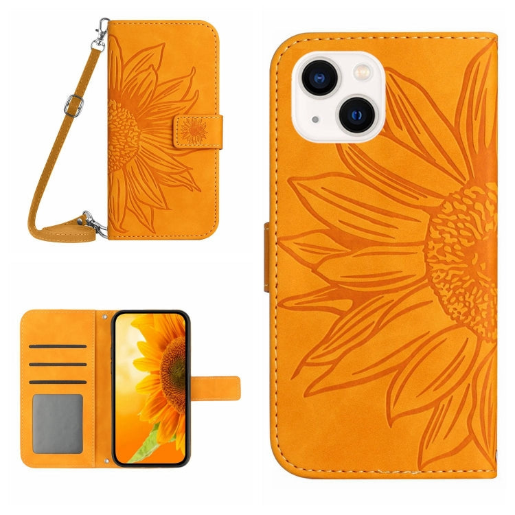 Skin Feel Sun Flower Embossed Flip Leather Phone Case with Lanyard, For iPhone 15 - HoMEdemic™ 