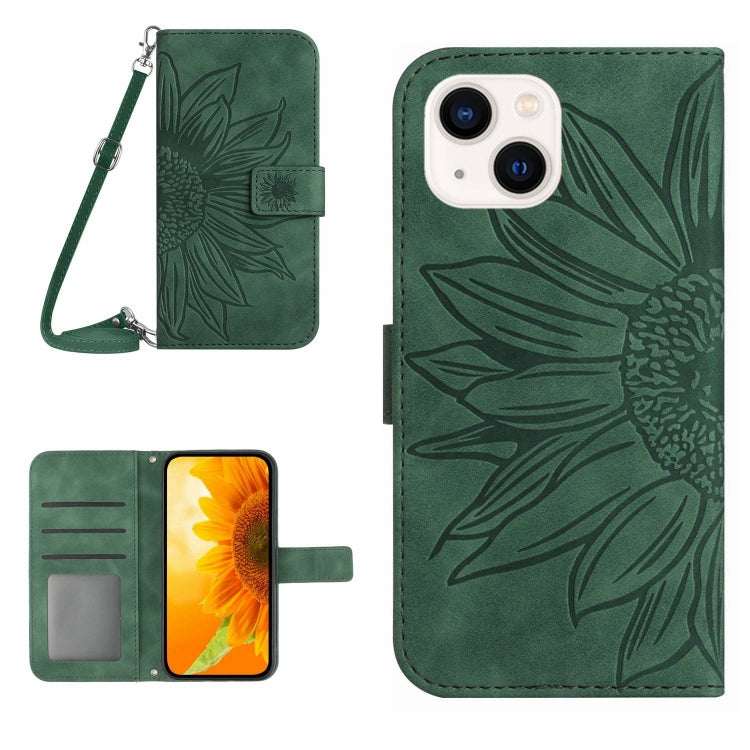 Skin Feel Sun Flower Embossed Flip Leather Phone Case with Lanyard, For iPhone 15 Pro, For iPhone 15 Plus - HoMEdemic™ 