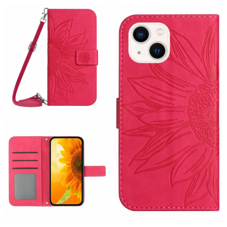 Skin Feel Sun Flower Embossed Flip Leather Phone Case with Lanyard, For iPhone 15 Pro, For iPhone 15 Plus - HoMEdemic™ 