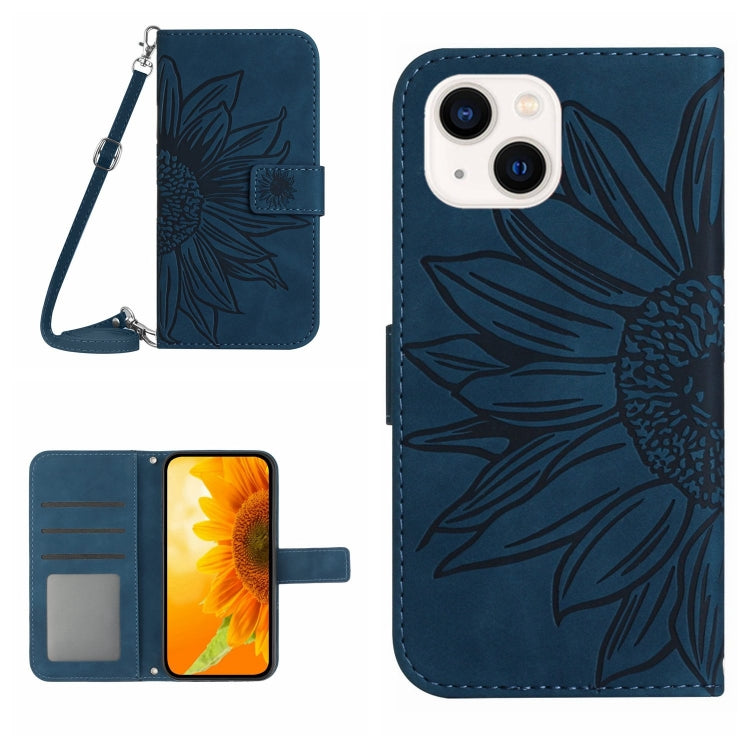 Skin Feel Sun Flower Embossed Flip Leather Phone Case with Lanyard, For iPhone 15 Pro, For iPhone 15 Plus - HoMEdemic™ 