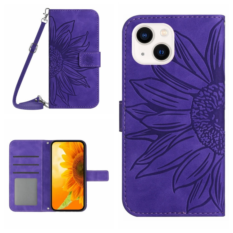 Skin Feel Sun Flower Embossed Flip Leather Phone Case with Lanyard, For iPhone 15 Pro, For iPhone 15 Plus - HoMEdemic™ 