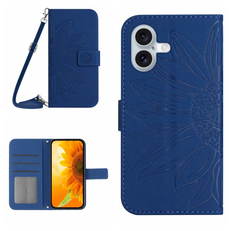 Skin Feel Sun Flower Embossed Flip Leather Phone Case with Lanyard, For iPhone 16 Pro, For iPhone 16 Plus - HoMEdemic™ 