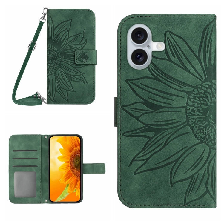 Skin Feel Sun Flower Embossed Flip Leather Phone Case with Lanyard, For iPhone 16 Pro, For iPhone 16 Plus - HoMEdemic™ 