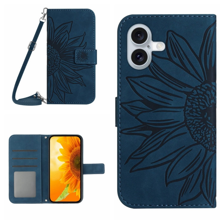 Skin Feel Sun Flower Embossed Flip Leather Phone Case with Lanyard, For iPhone 16 Pro, For iPhone 16 Plus - HoMEdemic™ 