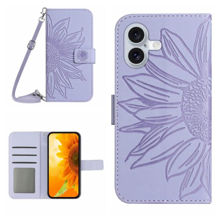 Skin Feel Sun Flower Embossed Flip Leather Phone Case with Lanyard, For iPhone 17 Pro, For iPhone 17 - HoMEdemic™ 
