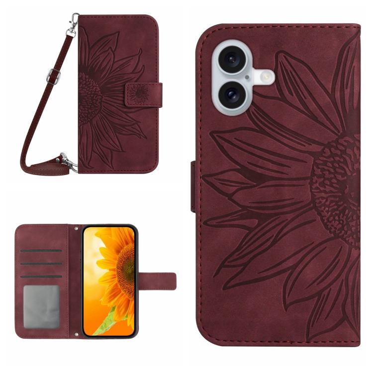 Skin Feel Sun Flower Embossed Flip Leather Phone Case with Lanyard, For iPhone 17 Pro, For iPhone 17 - HoMEdemic™ 