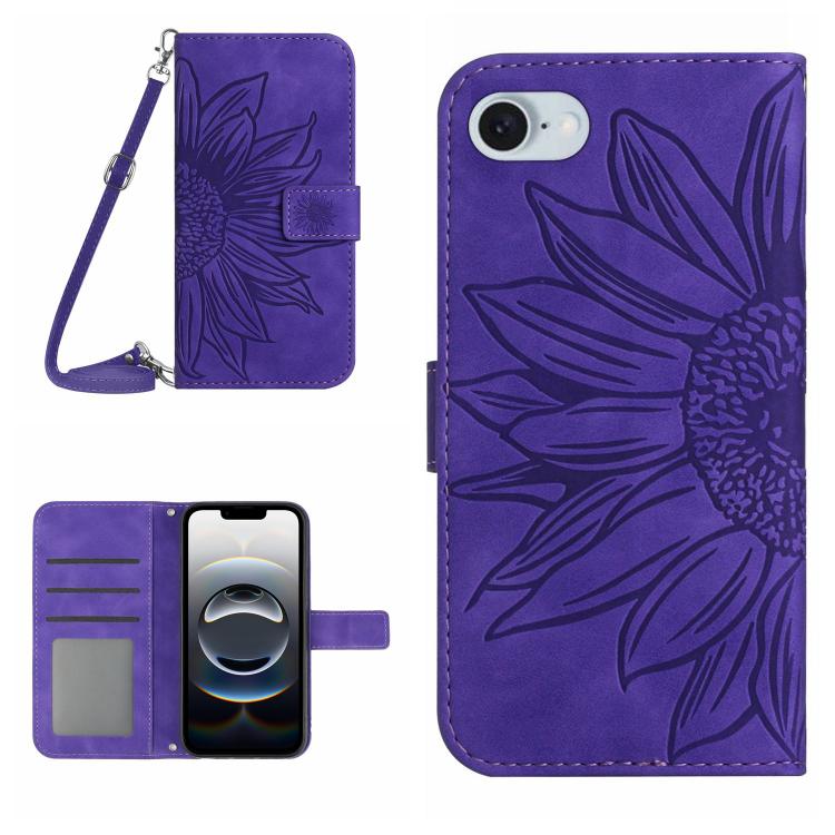 Skin Feel Sun Flower Embossed Flip Leather Phone Case with Lanyard, For iPhone 17e / 16e, For iPhone 17 Pro Max - HoMEdemic™ 