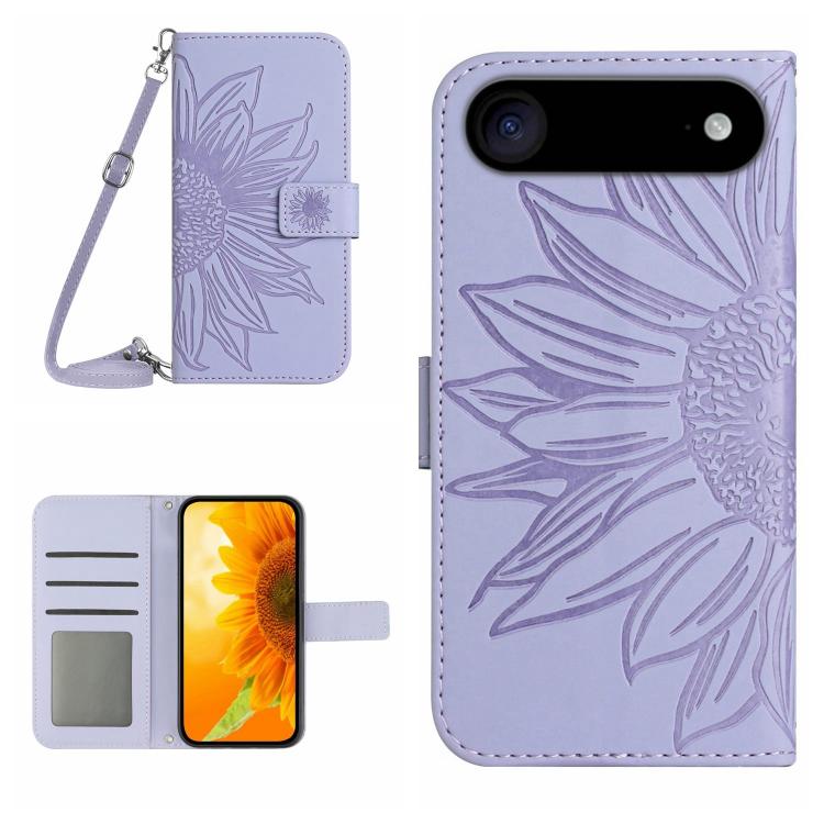 Skin Feel Sun Flower Embossed Flip Leather Phone Case with Lanyard, For iPhone Air, For iPhone 16 Pro Max - HoMEdemic™ 