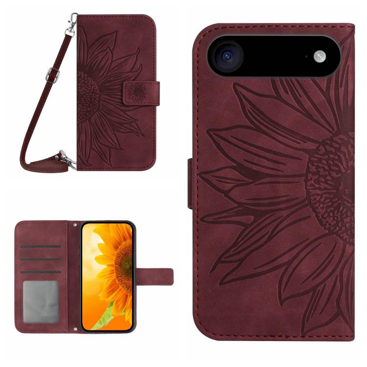 Skin Feel Sun Flower Embossed Flip Leather Phone Case with Lanyard, For iPhone Air, For iPhone 16 Pro Max - HoMEdemic™ 