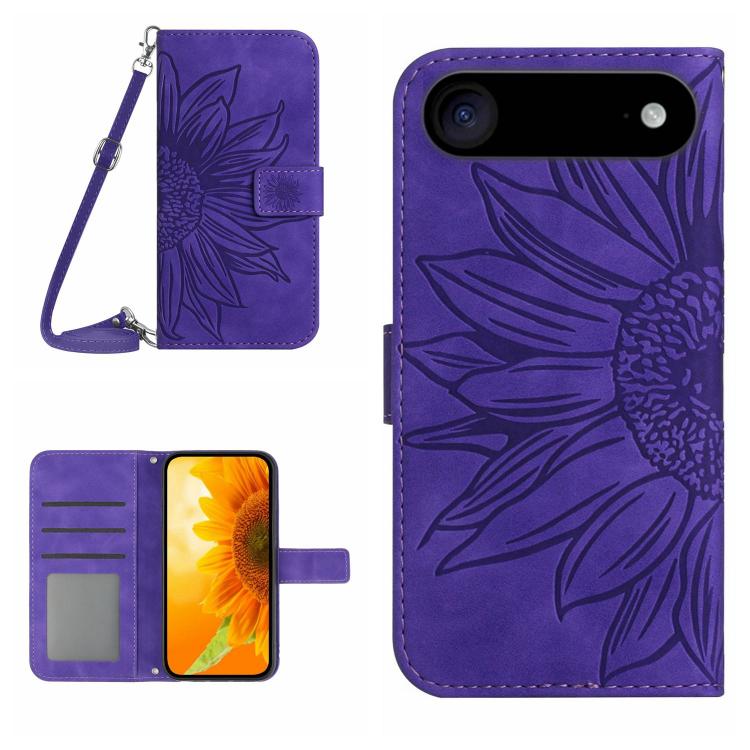 Skin Feel Sun Flower Embossed Flip Leather Phone Case with Lanyard, For iPhone Air, For iPhone 16 Pro Max - HoMEdemic™ 