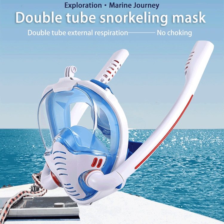 Snorkeling Mask Double Tube Silicone Full Dry Diving Mask Adult Swimming Mask Diving Goggles, Size: L/XL(White/Pink) - HoMEdemic™ 
