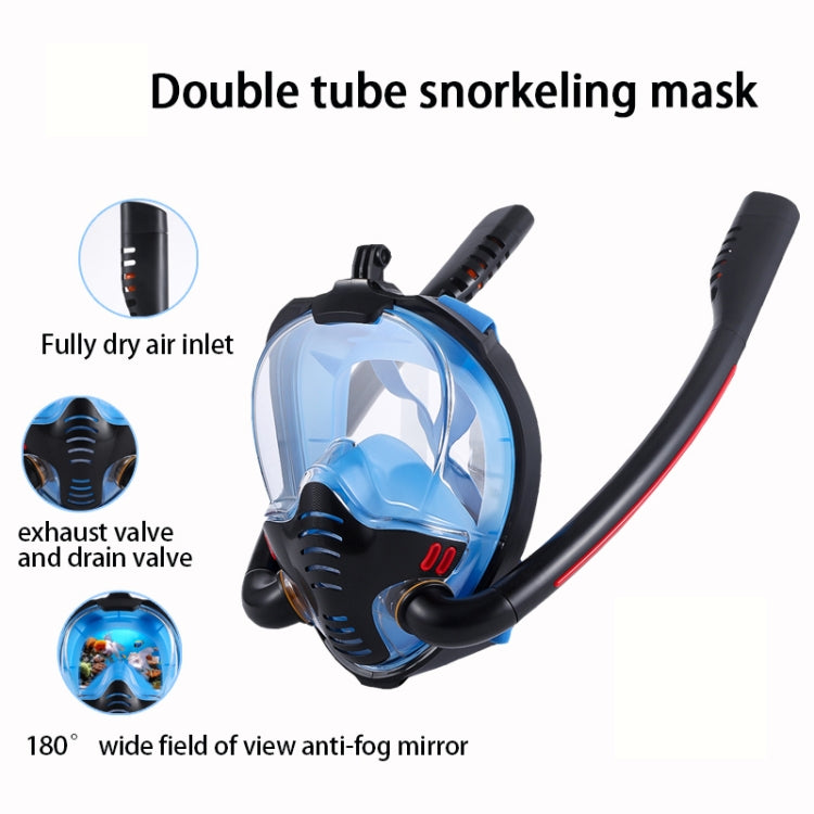 Snorkeling Mask Double Tube Silicone Full Dry Diving Mask Adult Swimming Mask Diving Goggles, Size: S/M(Black/Black) - HoMEdemic™ 