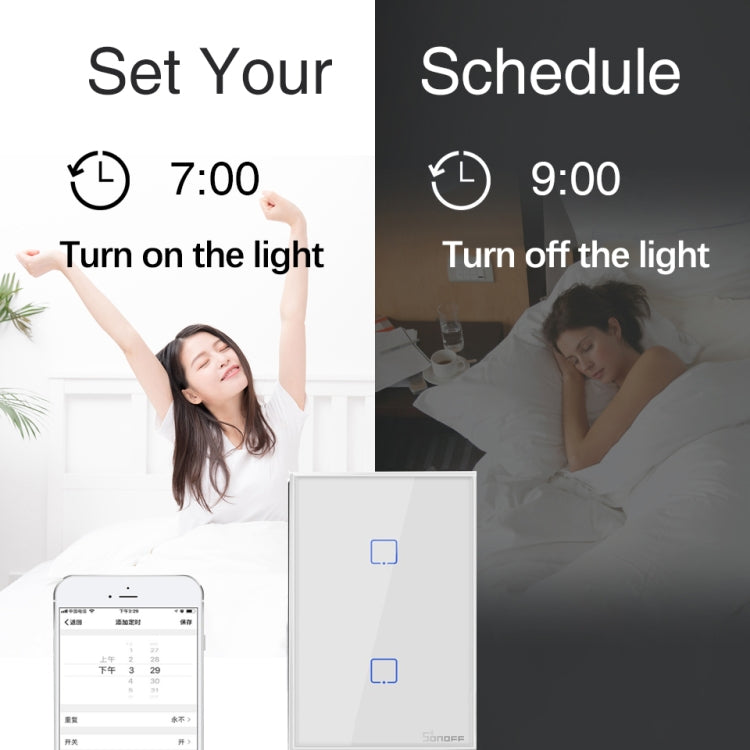 Sonoff T2 Touch 120mm Tempered Glass Panel Wall Switch Smart Home Light Touch Switch, Compatible with Alexa and Google Home, AC 100V-240V, US Plug, 120mm/ 1 US Plug - HoMEdemic™ 