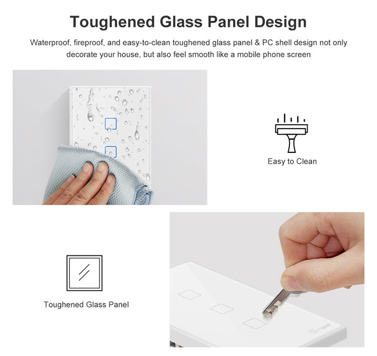 Sonoff T2 Touch 120mm Tempered Glass Panel Wall Switch Smart Home Light Touch Switch, Compatible with Alexa and Google Home, AC 100V-240V, US Plug, 120mm/ 2 US Plug - HoMEdemic™ 