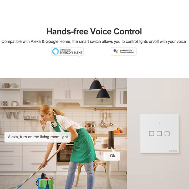 Sonoff T2 Touch 86mm Tempered Glass Panel Wall Switch Smart Home Light Touch Switch, Compatible with Alexa and Google Home, AC 100V-240V, EU Plug, 86mm/ 3 EU Plug - HoMEdemic™ 