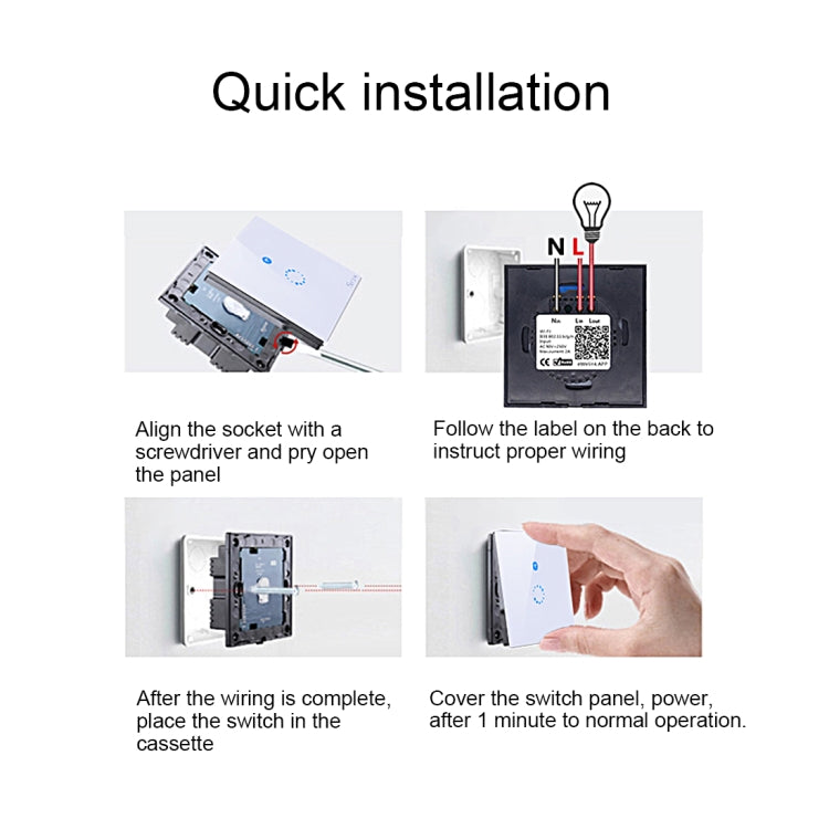 Sonoff  Touch 120mm 1 Gang Tempered Glass Panel Wall Switch Smart Home Light Touch Switch, Compatible with Alexa and Google Home, AC 90V-250V 400W 2A, 120mm - HoMEdemic™ 