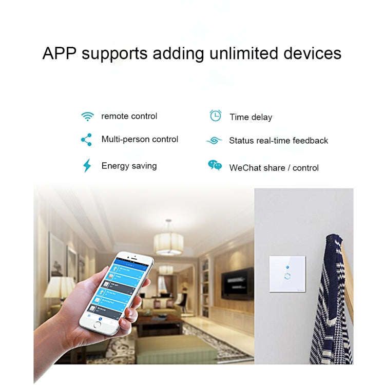 Sonoff  Touch 86mm 1 Gang Tempered Glass Panel Wall Switch Smart Home Light Touch Switch, Compatible with Alexa and Google Home, AC 90V-250V 400W 2A, 86mm - HoMEdemic™ 