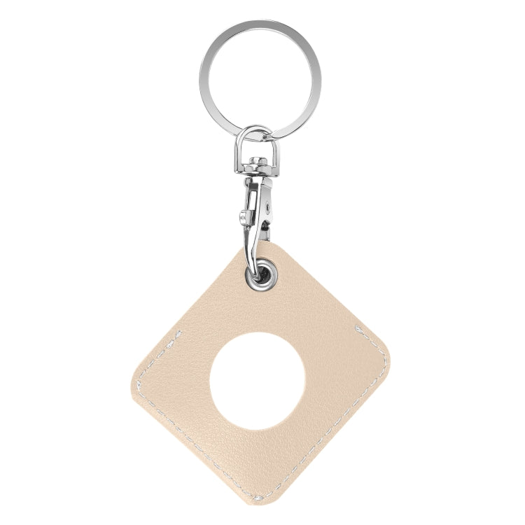 Square PU Leather Case Shockproof Anti-scratch Protective Cover with Keychain Ring Loop For AirTag 2nd Gen / AirTag 1st Gen(Apricot White) - HoMEdemic™ 