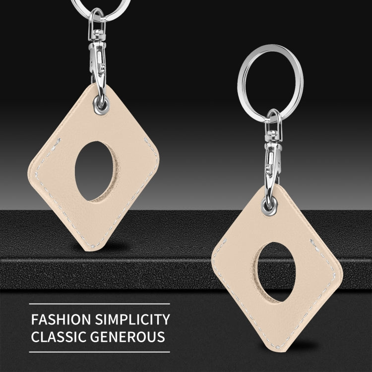 Square PU Leather Case Shockproof Anti-scratch Protective Cover with Keychain Ring Loop For AirTag 2nd Gen / AirTag 1st Gen(Apricot White) - HoMEdemic™ 