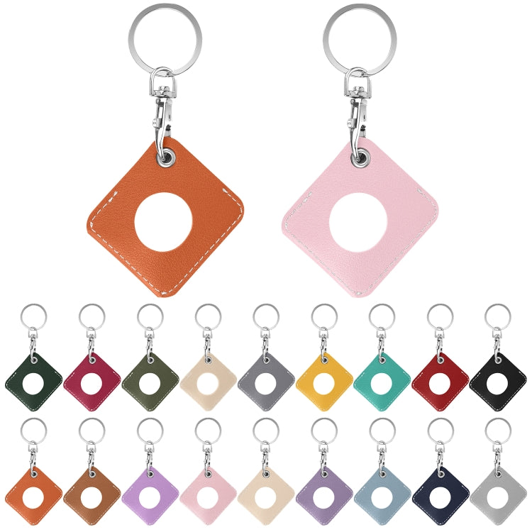 Square PU Leather Case Shockproof Anti-scratch Protective Cover with Keychain Ring Loop For AirTag 2nd Gen / AirTag 1st Gen(Apricot White) - HoMEdemic™ 