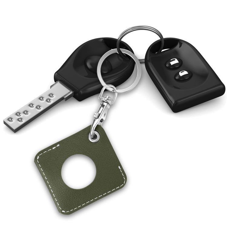 Square PU Leather Case Shockproof Anti-scratch Protective Cover with Keychain Ring Loop For AirTag 2nd Gen / AirTag 1st Gen(Army Green) - HoMEdemic™ 