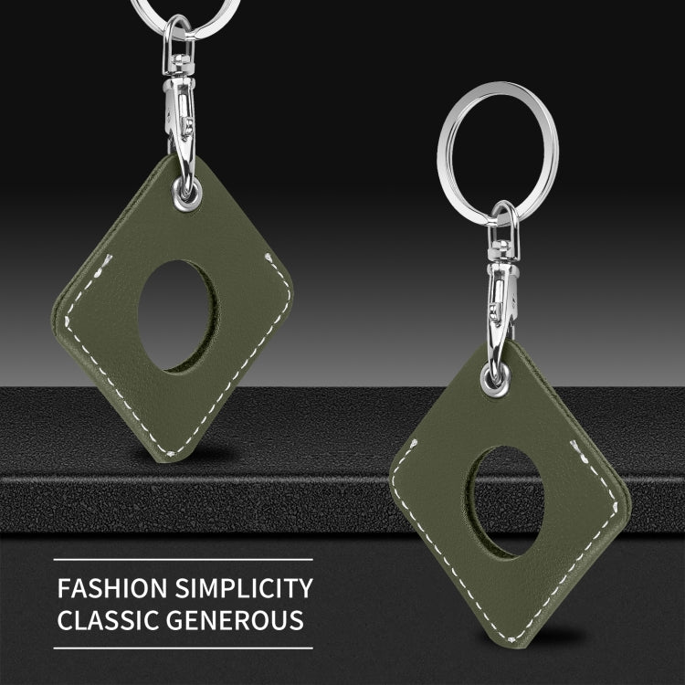 Square PU Leather Case Shockproof Anti-scratch Protective Cover with Keychain Ring Loop For AirTag 2nd Gen / AirTag 1st Gen(Army Green) - HoMEdemic™ 