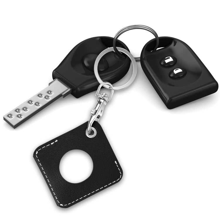 Square PU Leather Case Shockproof Anti-scratch Protective Cover with Keychain Ring Loop For AirTag 2nd Gen / AirTag 1st Gen(Black) - HoMEdemic™ 