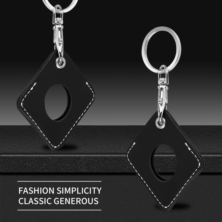 Square PU Leather Case Shockproof Anti-scratch Protective Cover with Keychain Ring Loop For AirTag 2nd Gen / AirTag 1st Gen(Black) - HoMEdemic™ 