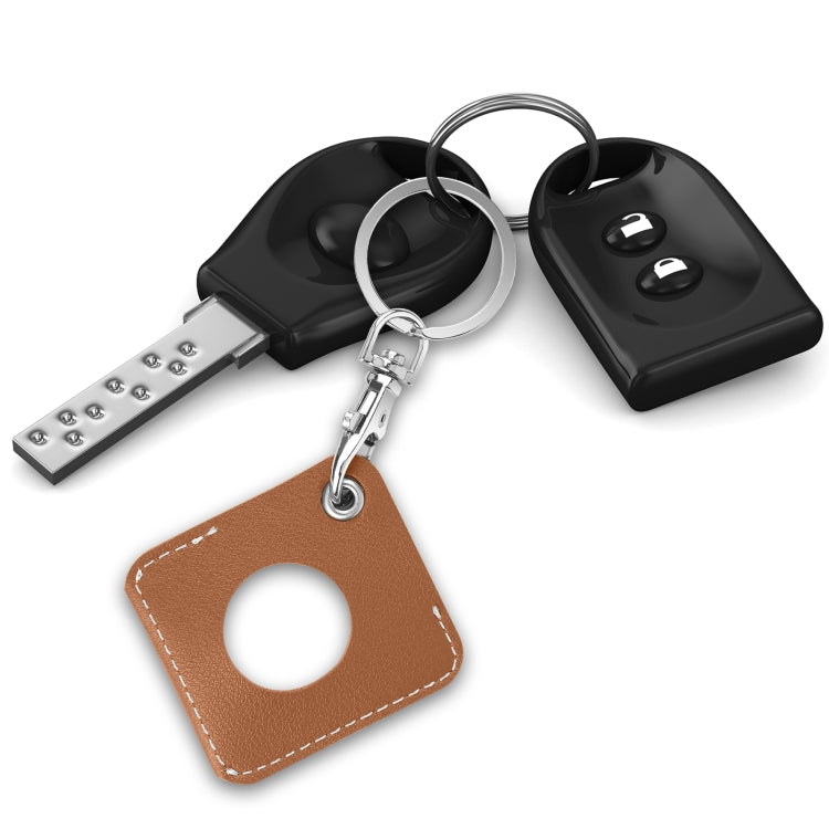 Square PU Leather Case Shockproof Anti-scratch Protective Cover with Keychain Ring Loop For  AirTag 2nd Gen / AirTag 1st Gen(Brown) - HoMEdemic™ 