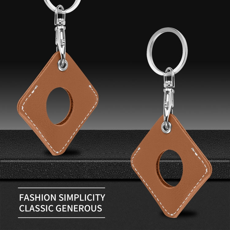 Square PU Leather Case Shockproof Anti-scratch Protective Cover with Keychain Ring Loop For  AirTag 2nd Gen / AirTag 1st Gen(Brown) - HoMEdemic™ 