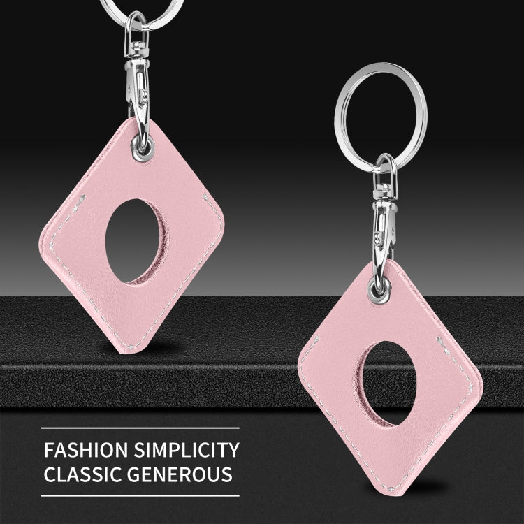 Square PU Leather Case Shockproof Anti-scratch Protective Cover with Keychain Ring Loop For AirTag 2nd Gen / AirTag 1st Gen(Cream Pink) - HoMEdemic™ 