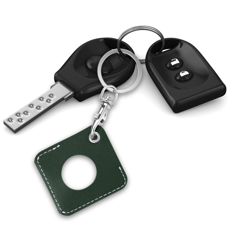 Square PU Leather Case Shockproof Anti-scratch Protective Cover with Keychain Ring Loop For AirTag 2nd Gen / AirTag 1st Gen(Deep Green) - HoMEdemic™ 