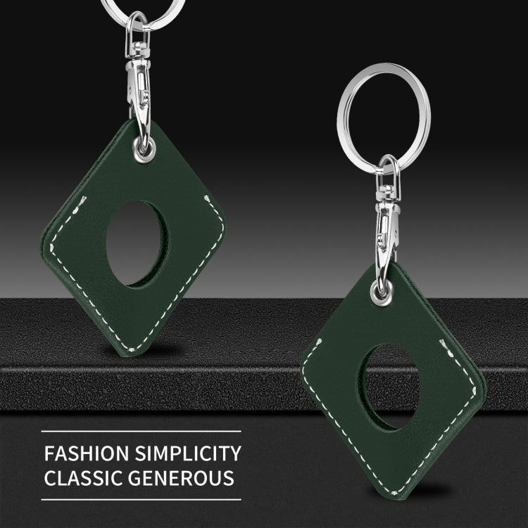Square PU Leather Case Shockproof Anti-scratch Protective Cover with Keychain Ring Loop For AirTag 2nd Gen / AirTag 1st Gen(Deep Green) - HoMEdemic™ 