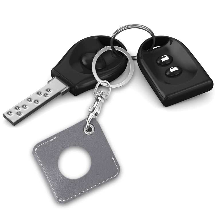 Square PU Leather Case Shockproof Anti-scratch Protective Cover with Keychain Ring Loop For AirTag 2nd Gen / AirTag 1st Gen(Grey) - HoMEdemic™ 