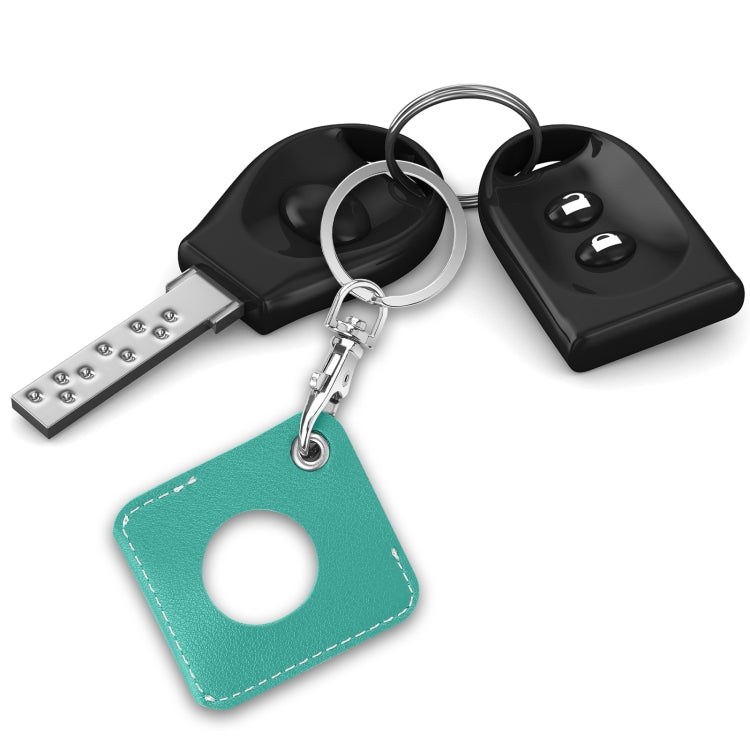 Square PU Leather Case Shockproof Anti-scratch Protective Cover with Keychain Ring Loop For AirTag 2nd Gen / AirTag 1st Gen(Lake Green) - HoMEdemic™ 