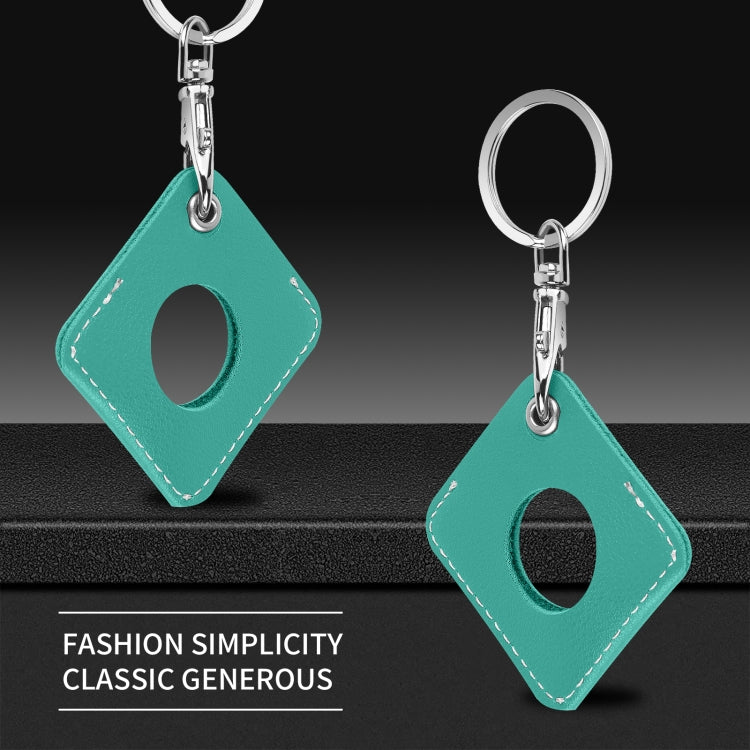 Square PU Leather Case Shockproof Anti-scratch Protective Cover with Keychain Ring Loop For AirTag 2nd Gen / AirTag 1st Gen(Lake Green) - HoMEdemic™ 